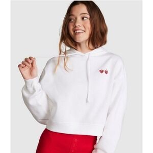 PINK Victoria's Secret White Cropped Hoodie Strawberry Embroidered Size M